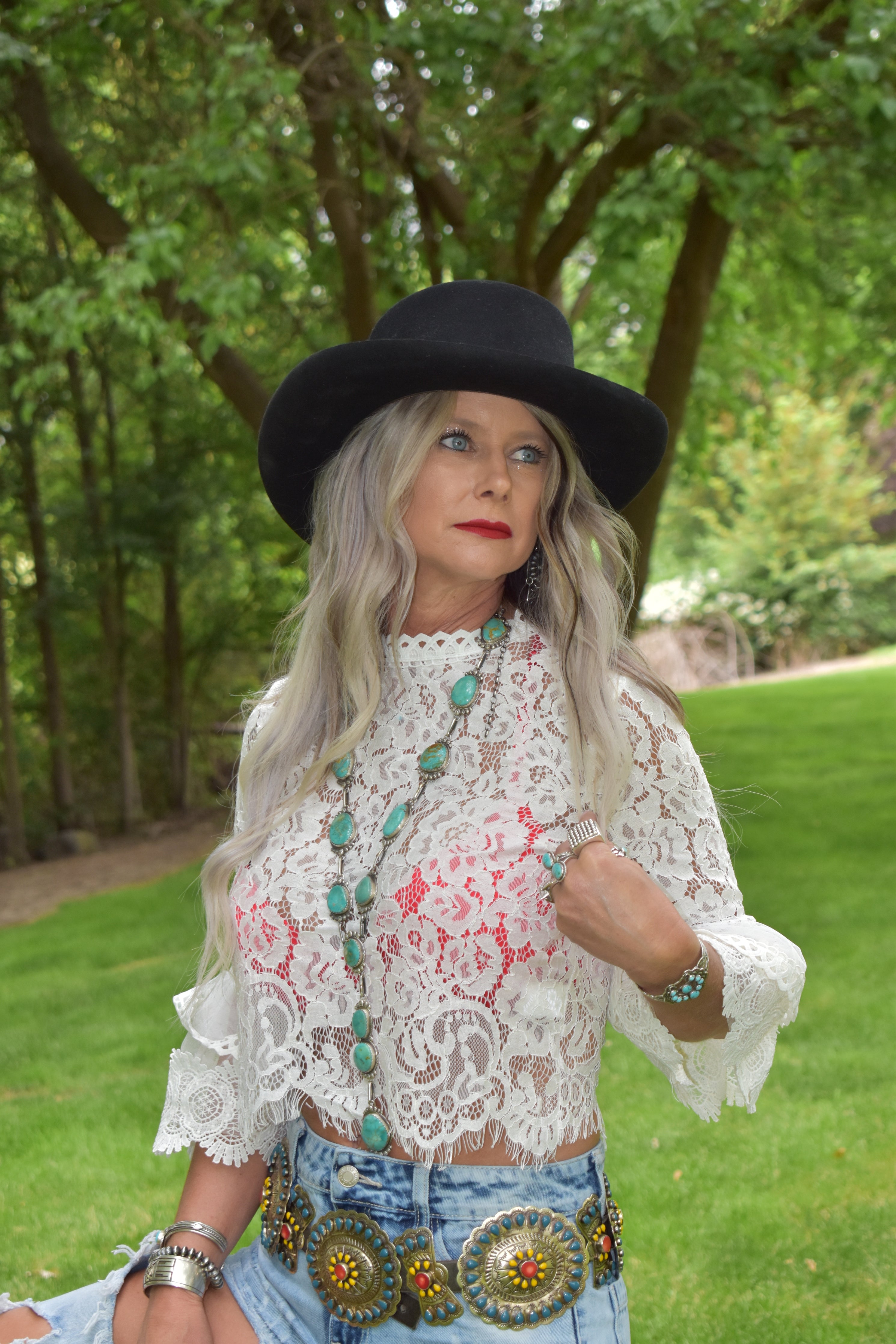 Bell sleeve lace blouse