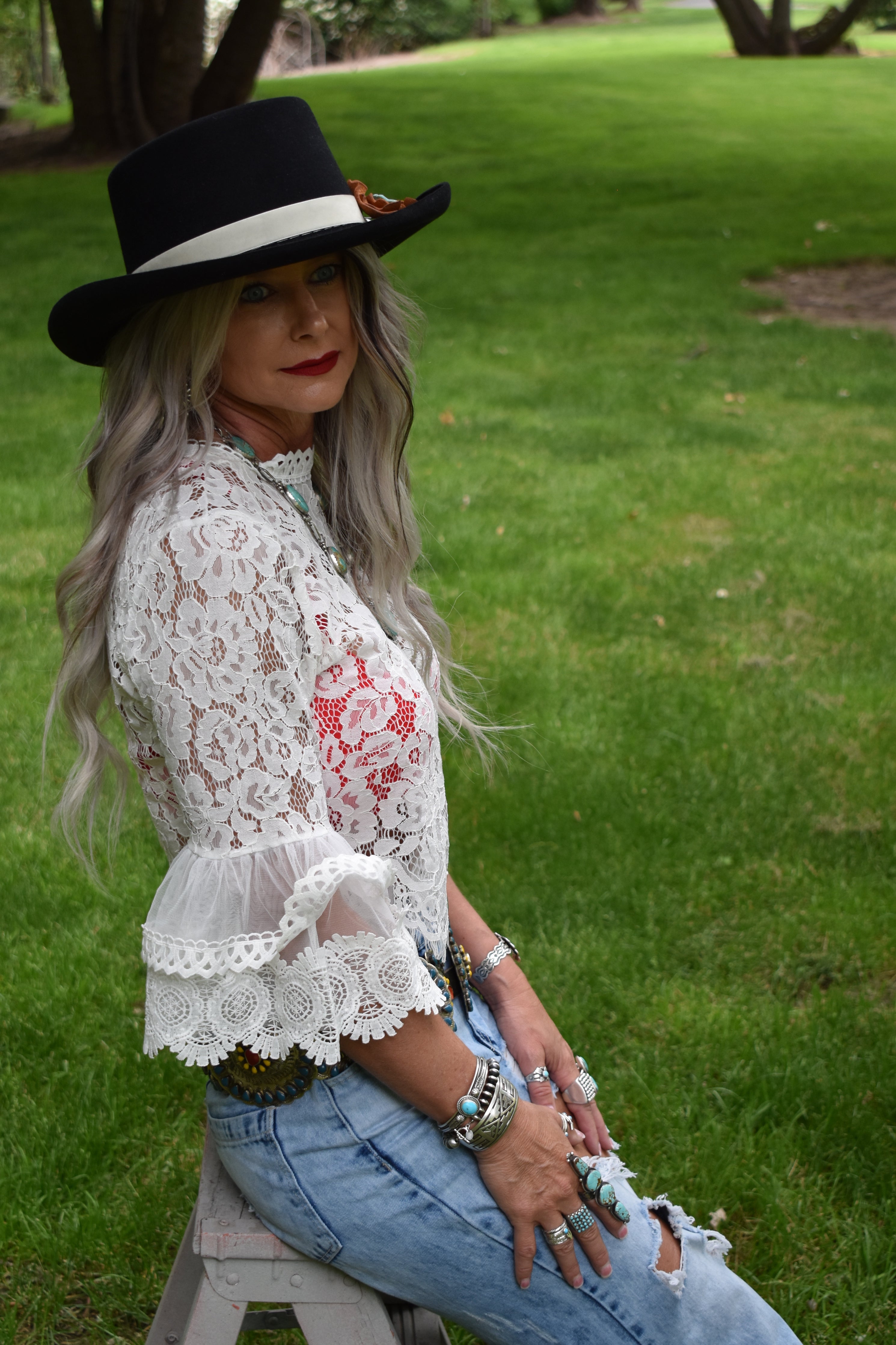 Bell sleeve lace blouse