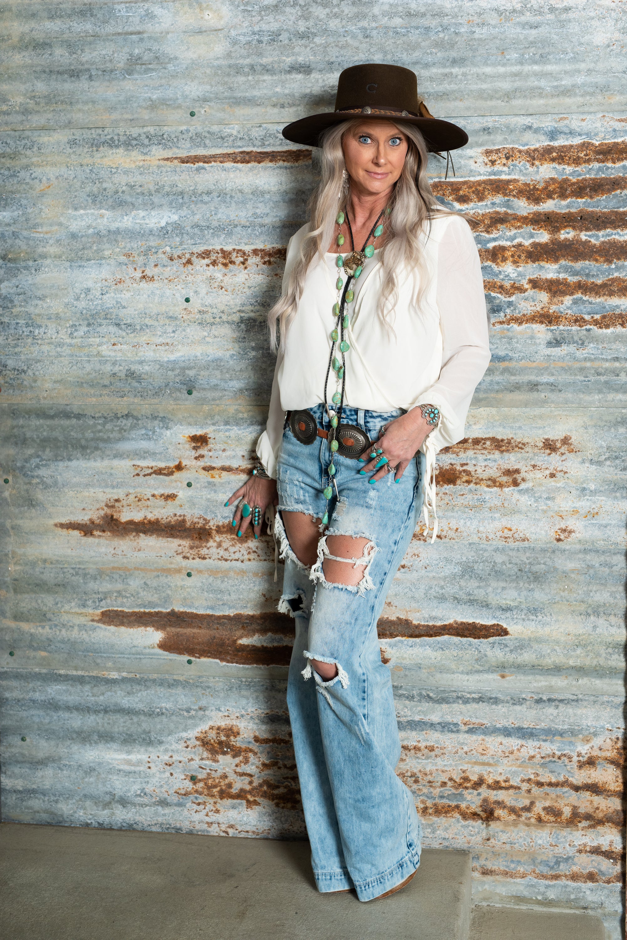 Demi Distressed wide leg denim