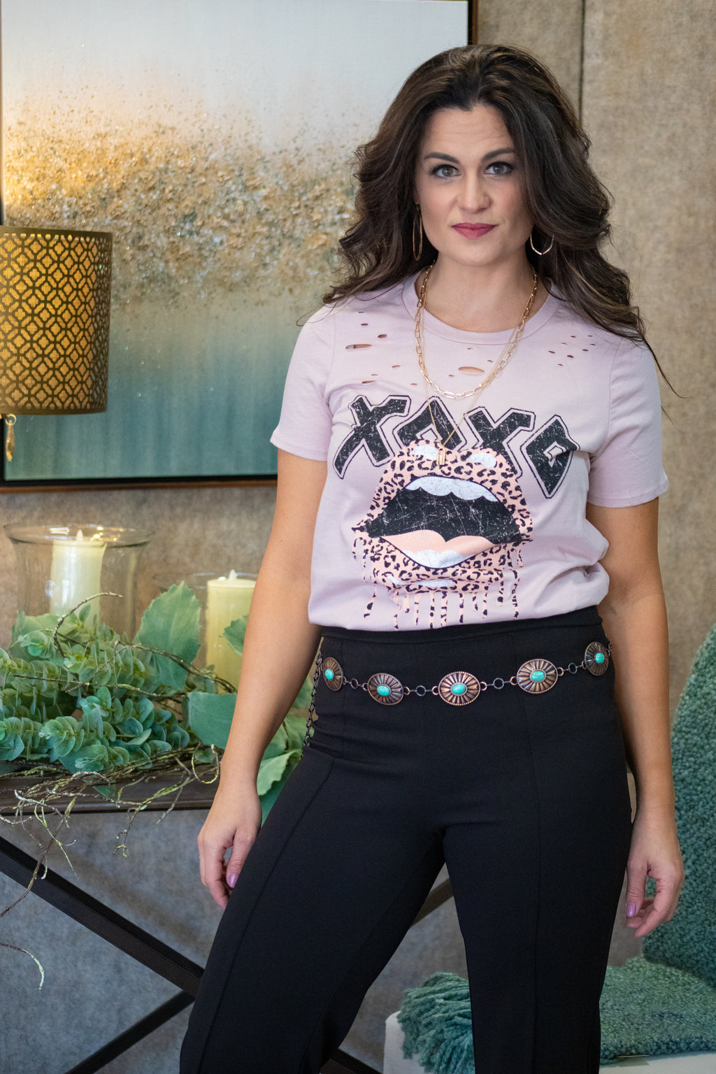 XOXO Distressed Graphic Tee