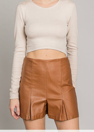 Maple Pleather Pleated Shorts