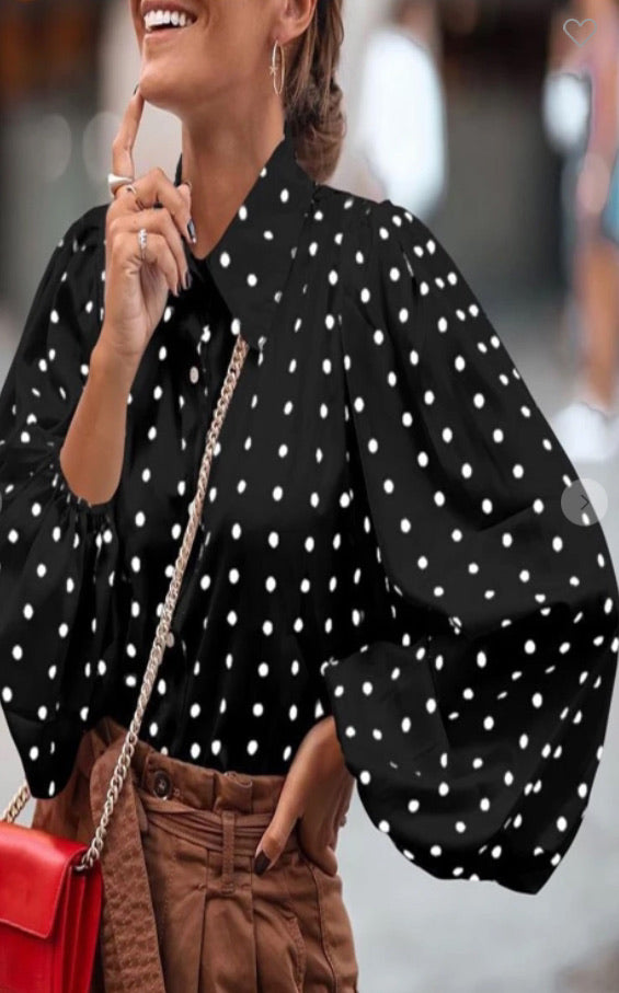 Patty Polka Dot Button Up Blouse